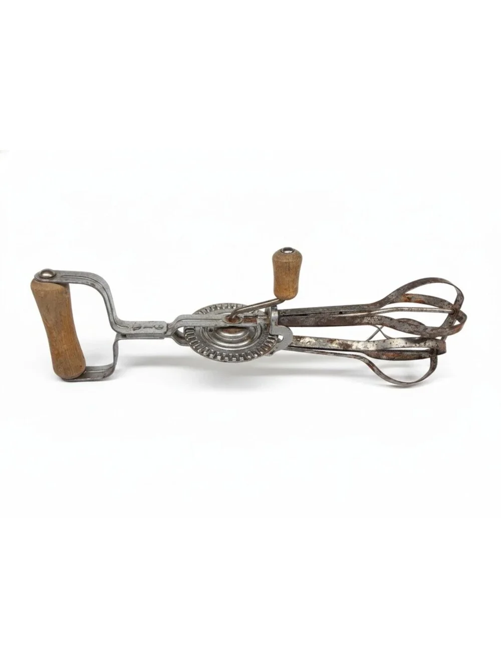 2 Vintage A&J Hand Crank Egg Beaters - 1923 & 1940s Steel & Wood Kitchen Tools
